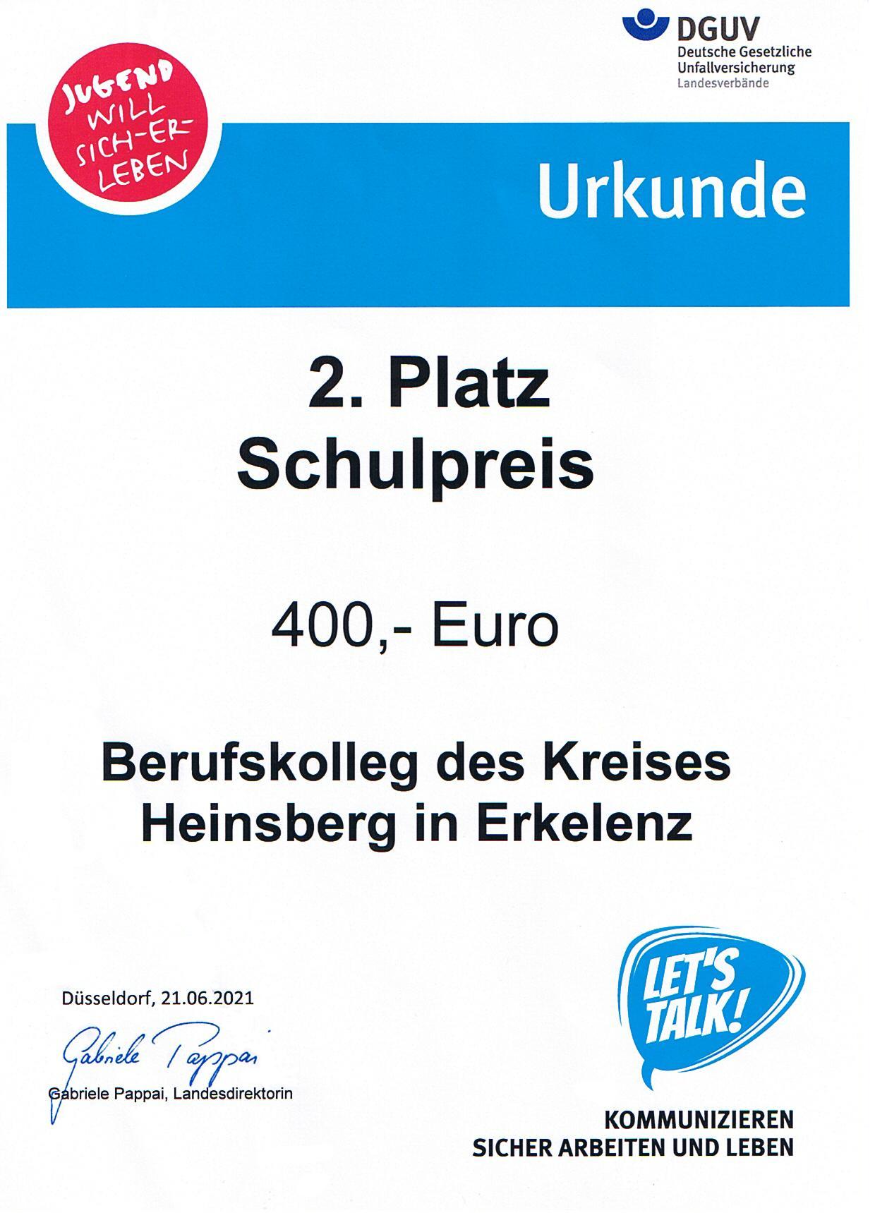 BK Erkelenz gewinnt 400€ bei DGUV-Wettbewerb